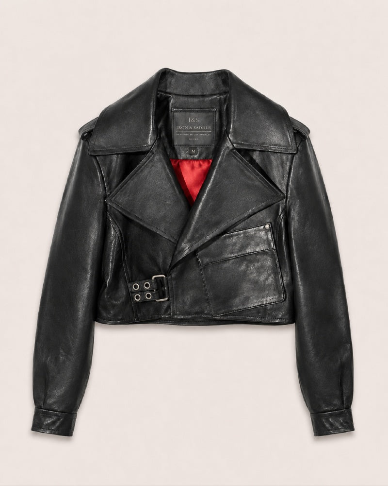 Women's Black Leather Blouson Biker Jacket