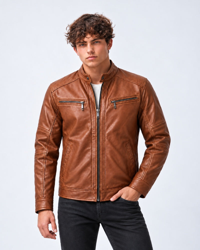 Montclair Cognac Leather Moto Jacket – Iron Saddle