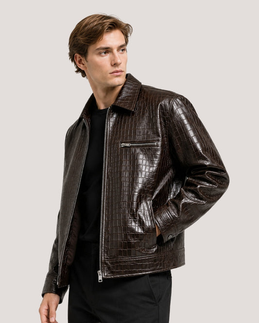 MensRegularFitCrocodile-PatternedZipperJacket