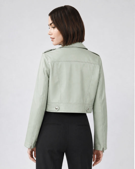 Mint Green Cropped Leather Jacket
