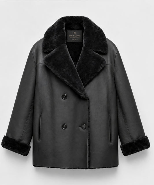 ShearlingLinedOversizedBlackShearlingLeatherJacketForWomen