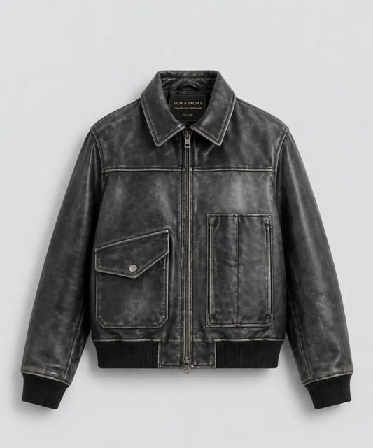 VintageEffectSmokedLeatherJacketBlack