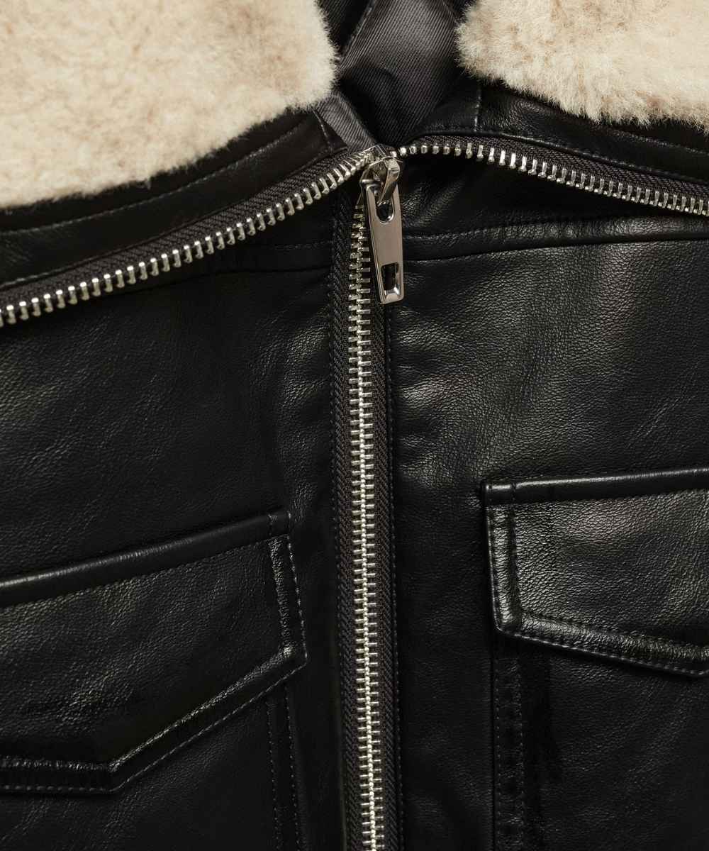 Women's Leather Shearling Jacket Black