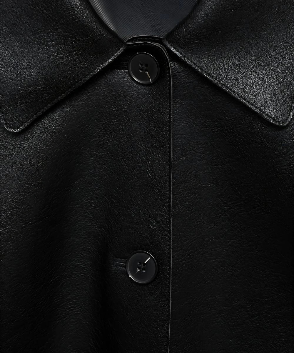 Womens Plain Leather Bomber Biker Jacket Black