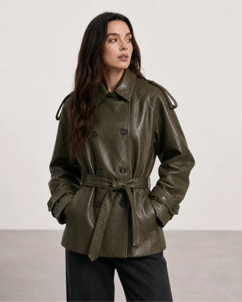 Short Green Faux Leather Trench Coat – Iron Saddle