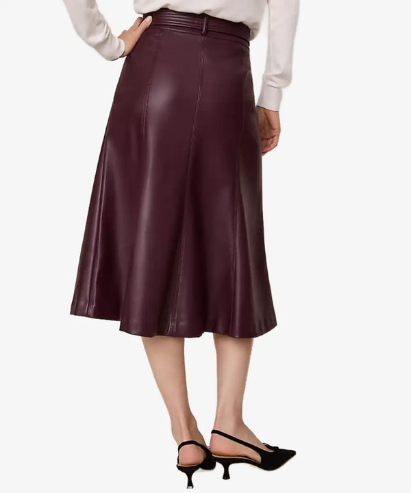 AnnTaylorWomenMaroonBeltedFauxLeatherSkirt