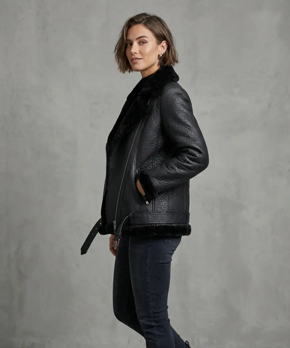 AviatorBlackShearlingLeatherJacket