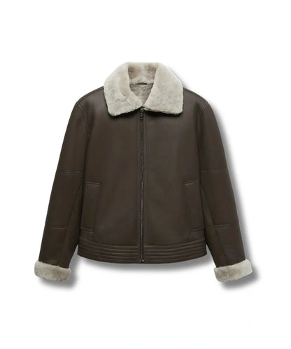 Aviator Brown Shearling Leather Jacket