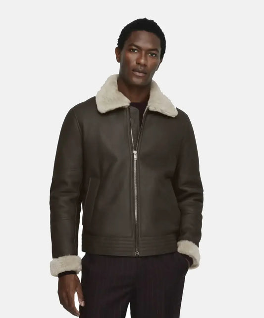 AviatorShearlingBrownLeatherJacketForMens
