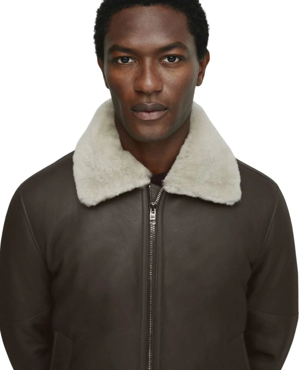 Aviator Shearling Brown Leather Jacket For Men