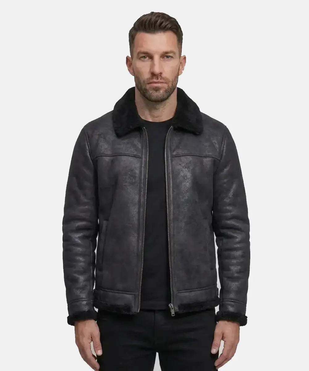 B3ShearlingBlackLeatherBomberJacket