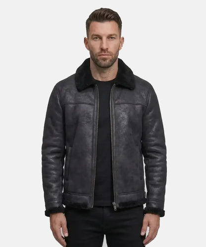 B3ShearlingBlackLeatherBomberJacket