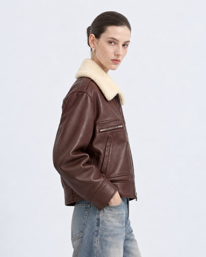 Shearling-Trimmed Leather Jacket