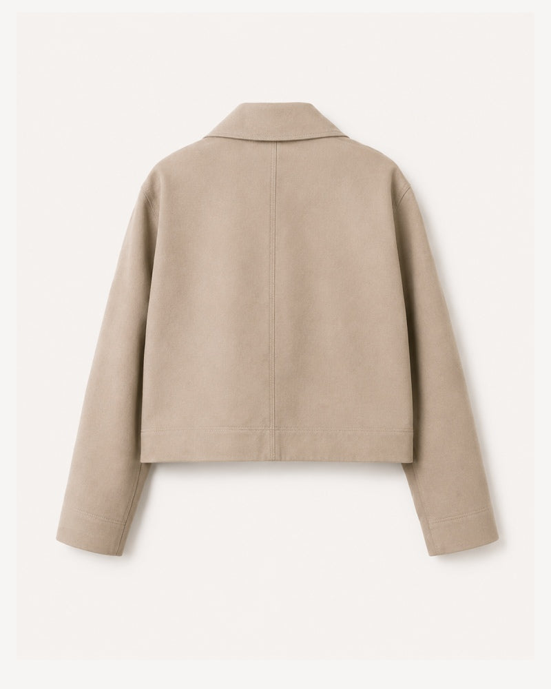 BeigePocketDetailingCropTailoredBravaCottonJacket