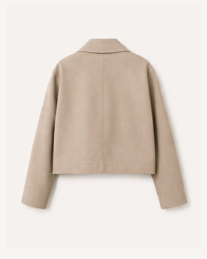 BeigePocketDetailingCropTailoredBravaCottonJacket