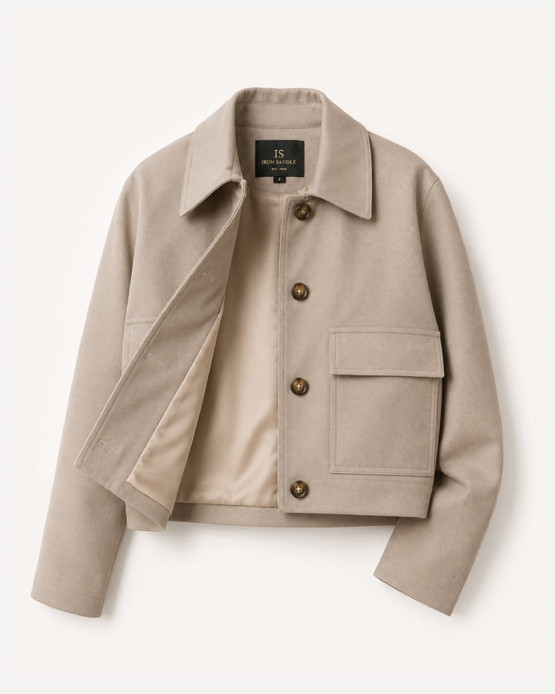 BeigePocketDetailingCropTailoredBravaCroppedJacket