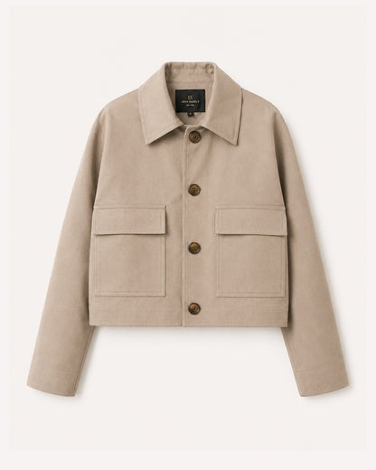 BeigePocketDetailingCropTailoredBravaCroppedcottonJacket