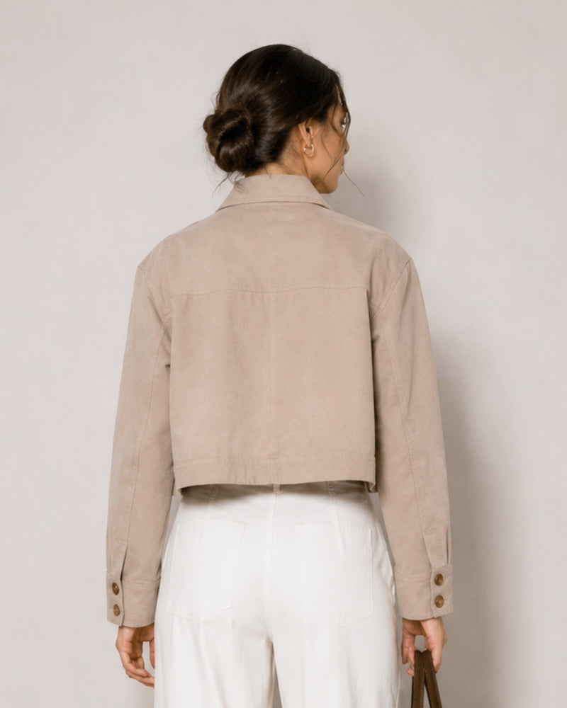 BeigePocketDetailingCropTailoredBravaJacket