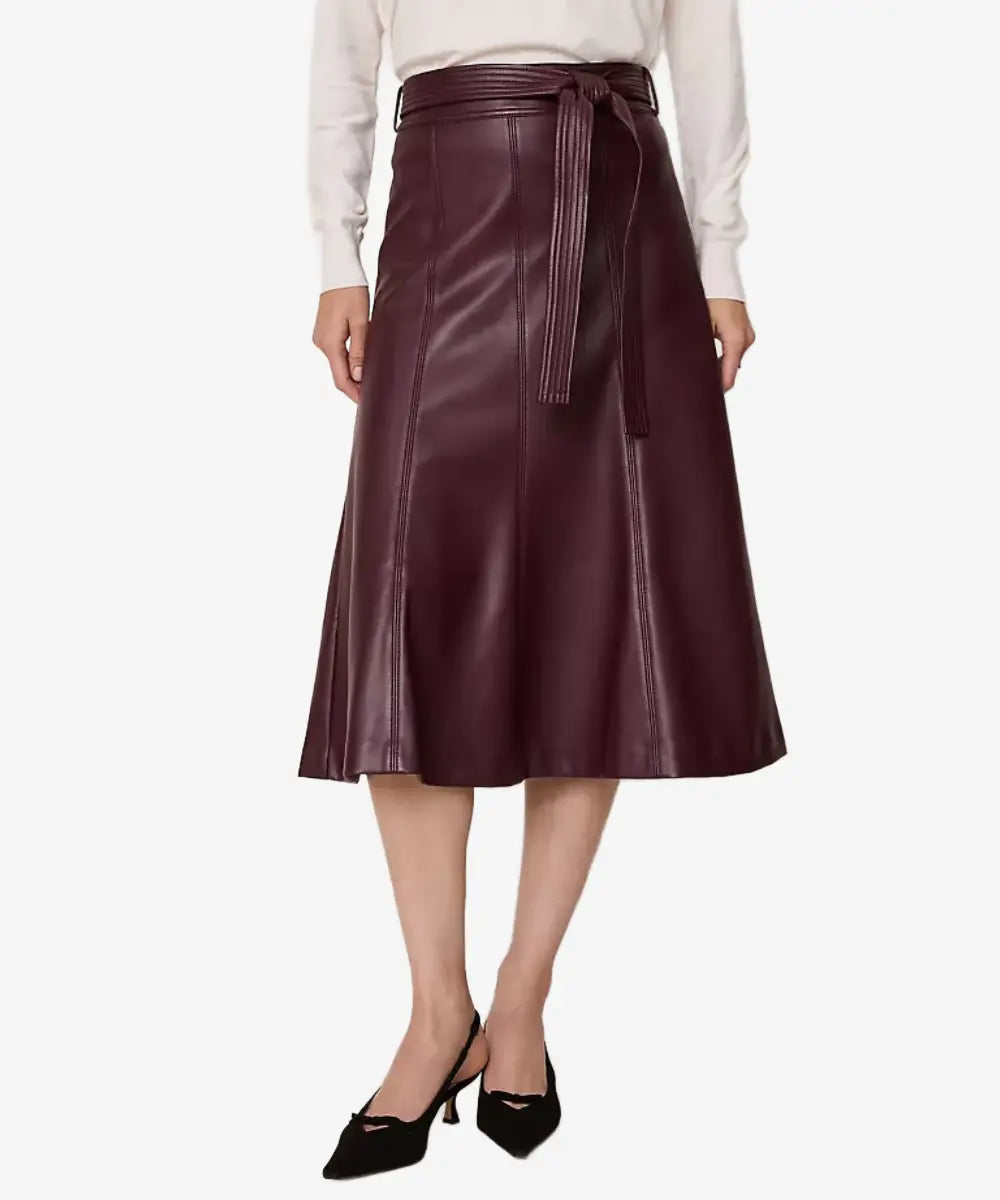 BeltedFauxLeatherLongSkirt