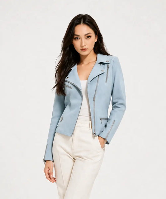BikerLightBlueSuedeLeatherBikerJacket