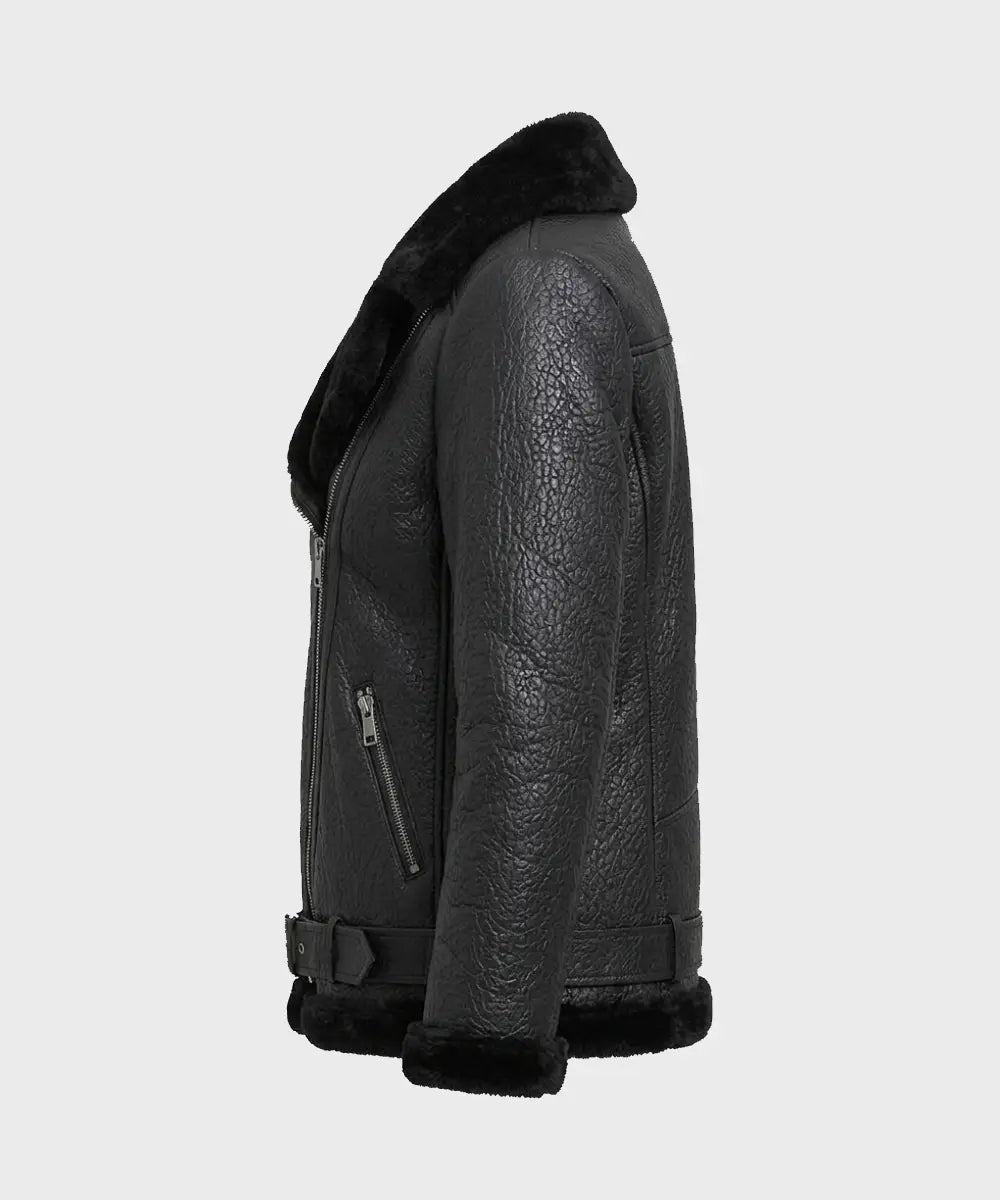BlackAviatorShearlingLeatherJacket