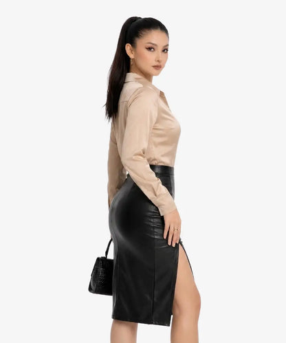 BlackLeatherPencilSkirt