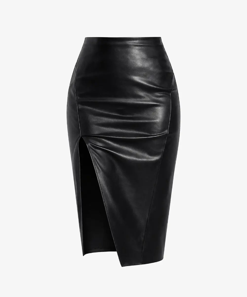 BlackLeatherPencilSkirtForWOmen