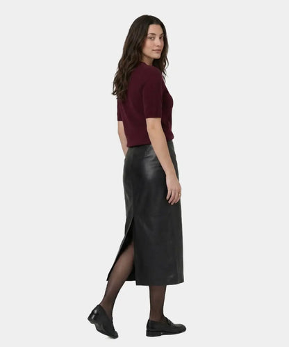 BlackLongLeatherPencilSkirt