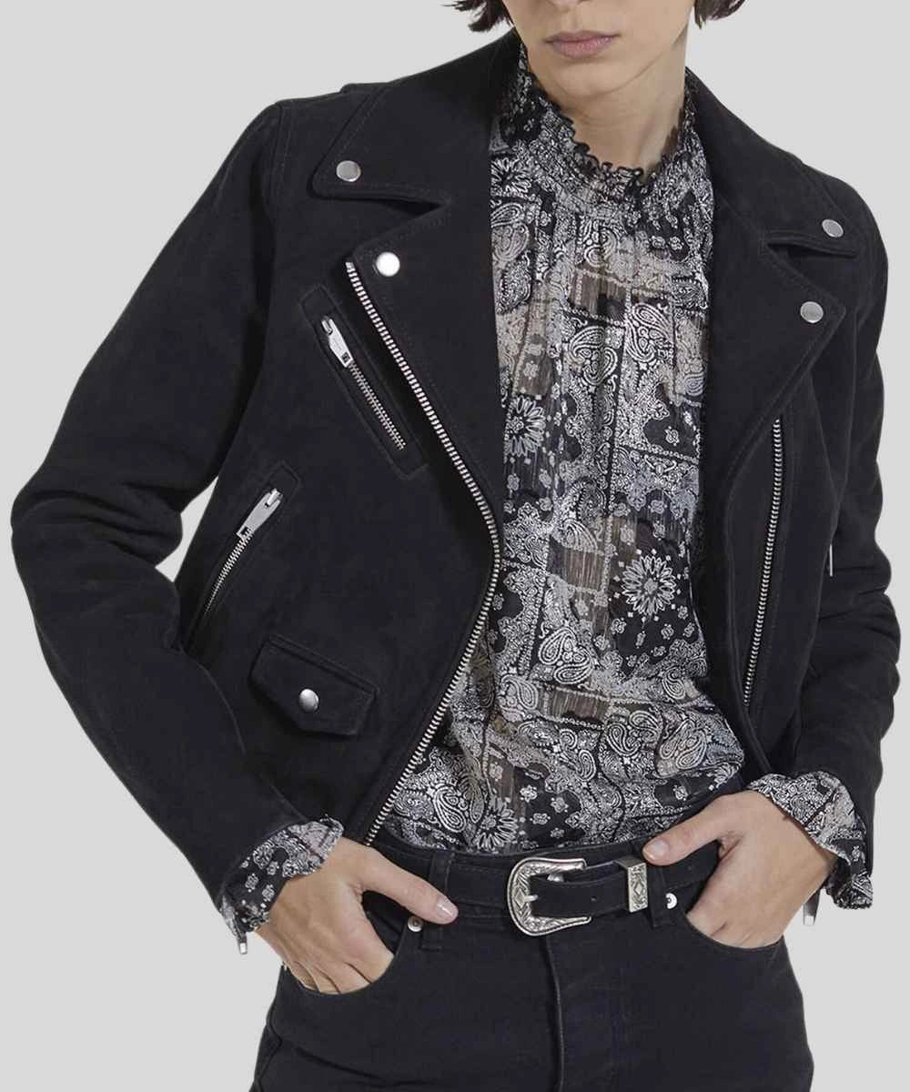 Black Suede Biker Jacket Womens