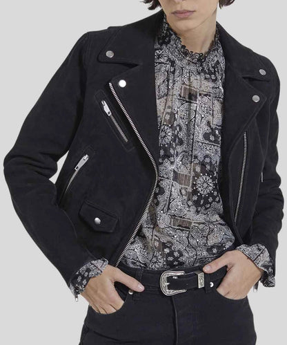 Black Suede Biker Jacket Womens