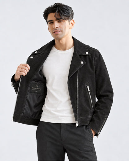 Mens Suede Black Biker Leather Jacket
