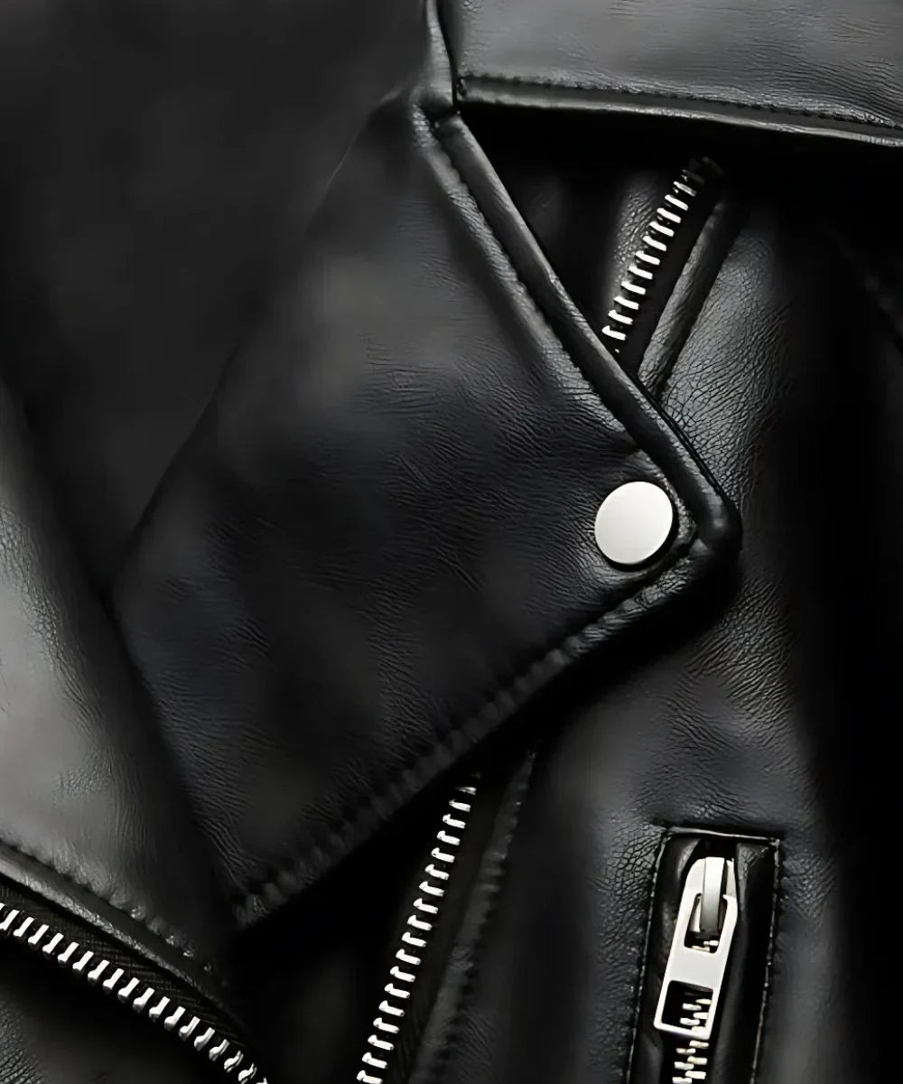 Black Cropped Leather Bomber Jacket Womens 