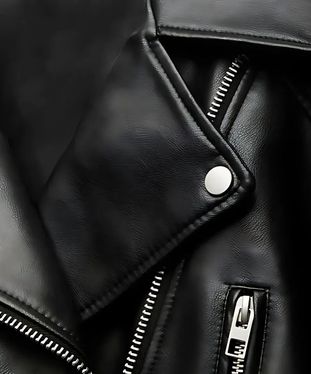 Black Leather Cropped Jacket Womens