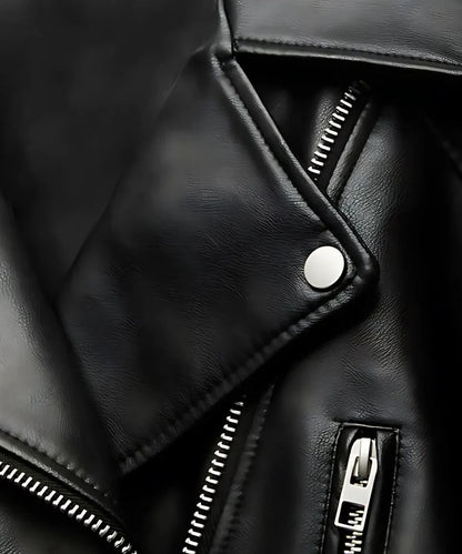 Black Leather Cropped Jacket Womens