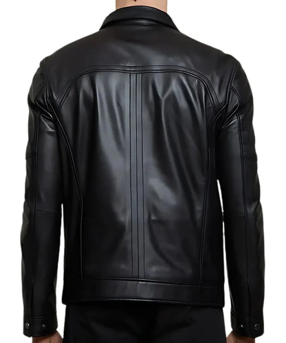 Black Motorcycle Slim Fit Leather Bomber Jacket Mens 