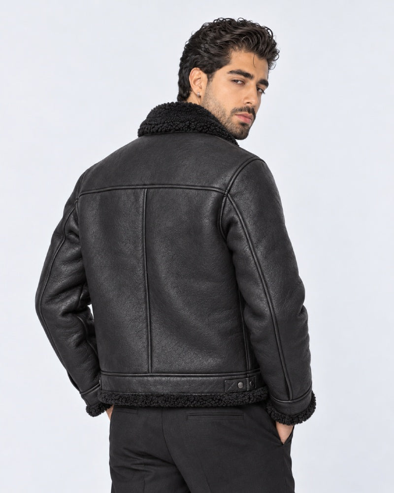 Mens Shearling Leather Bomber Jacket