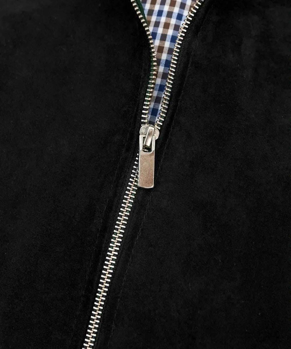 Black Suede Leather Bomber Jacket