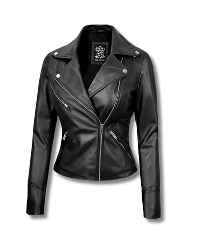 Black Womans Motorcycle Black Biker Leather Bomber Jacket 