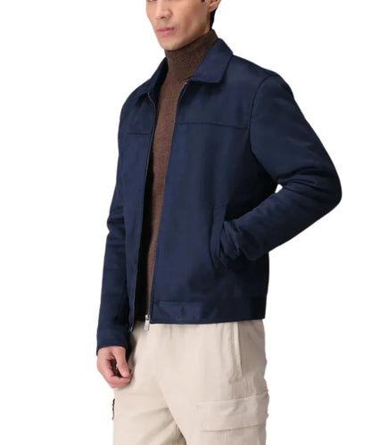 Blue Suede Leather Jacket For Men