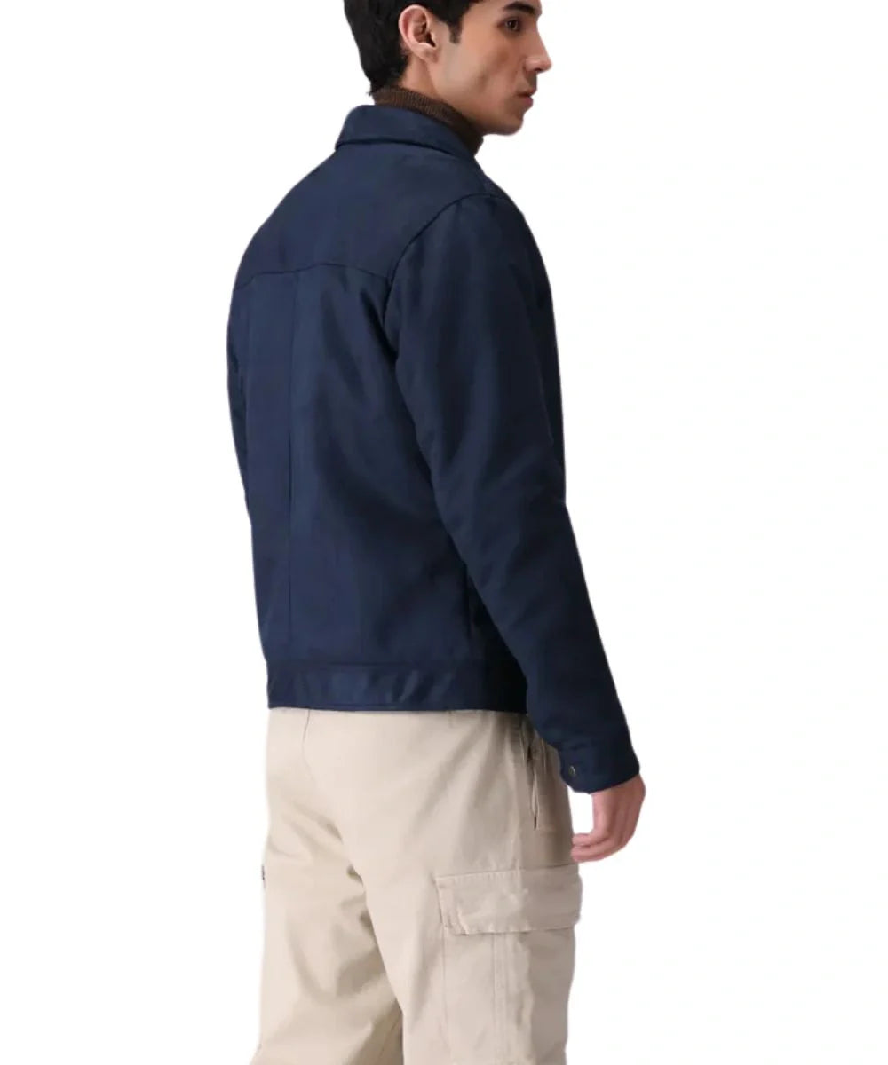 Blue Suede Leather Jacket For Mens