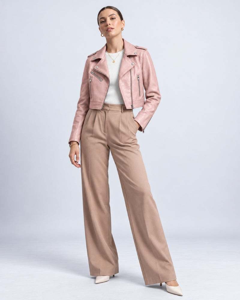 BlushPinkCropLeatherJacket