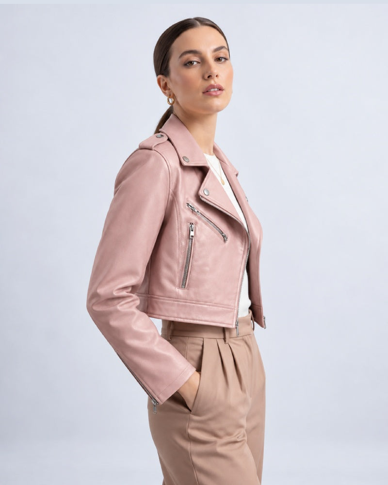 BlushPinkCroppedLeatherJacket