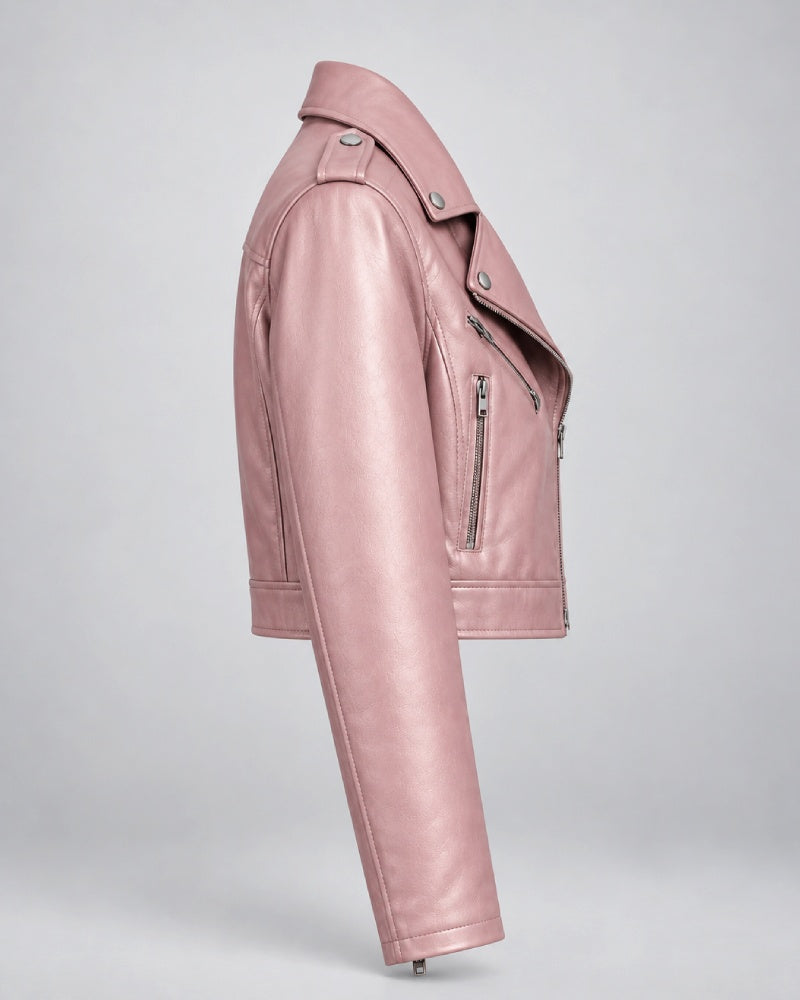 BlushPinkCroppedLeatherJacketforsale
