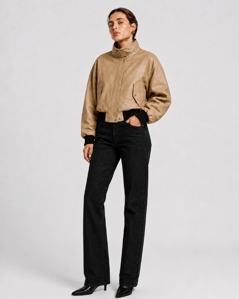 BomberCroppedLeatherBlousonJacketforWomen