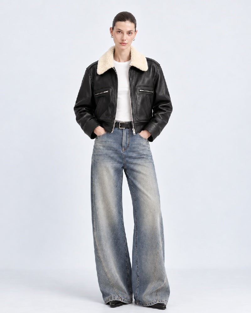 Shearling-Trimmed Leather Jacket