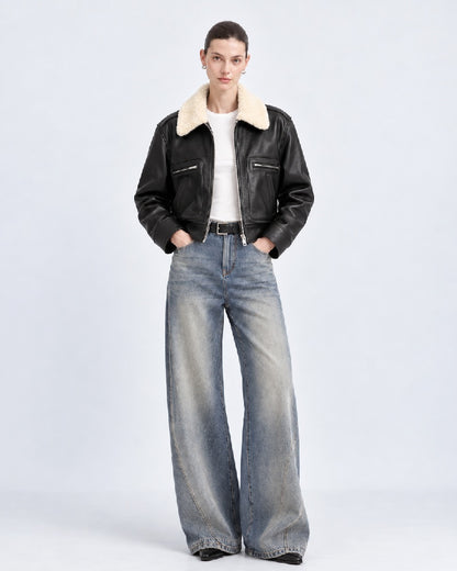 Shearling-Trimmed Leather Jacket