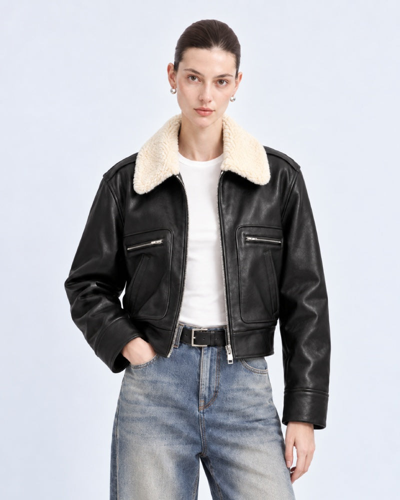 Shearling-Trimmed Leather Jacket