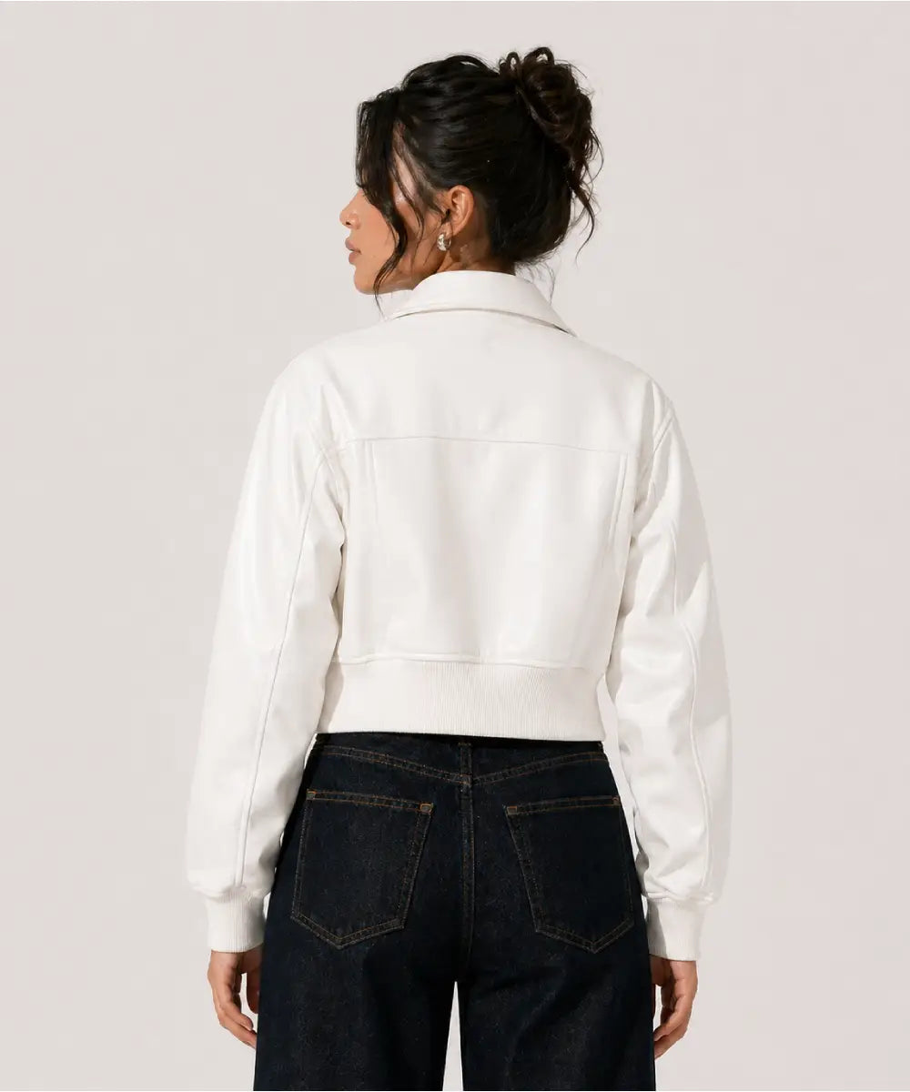 BoucleWhiteLeatherCroppedBomberJacket