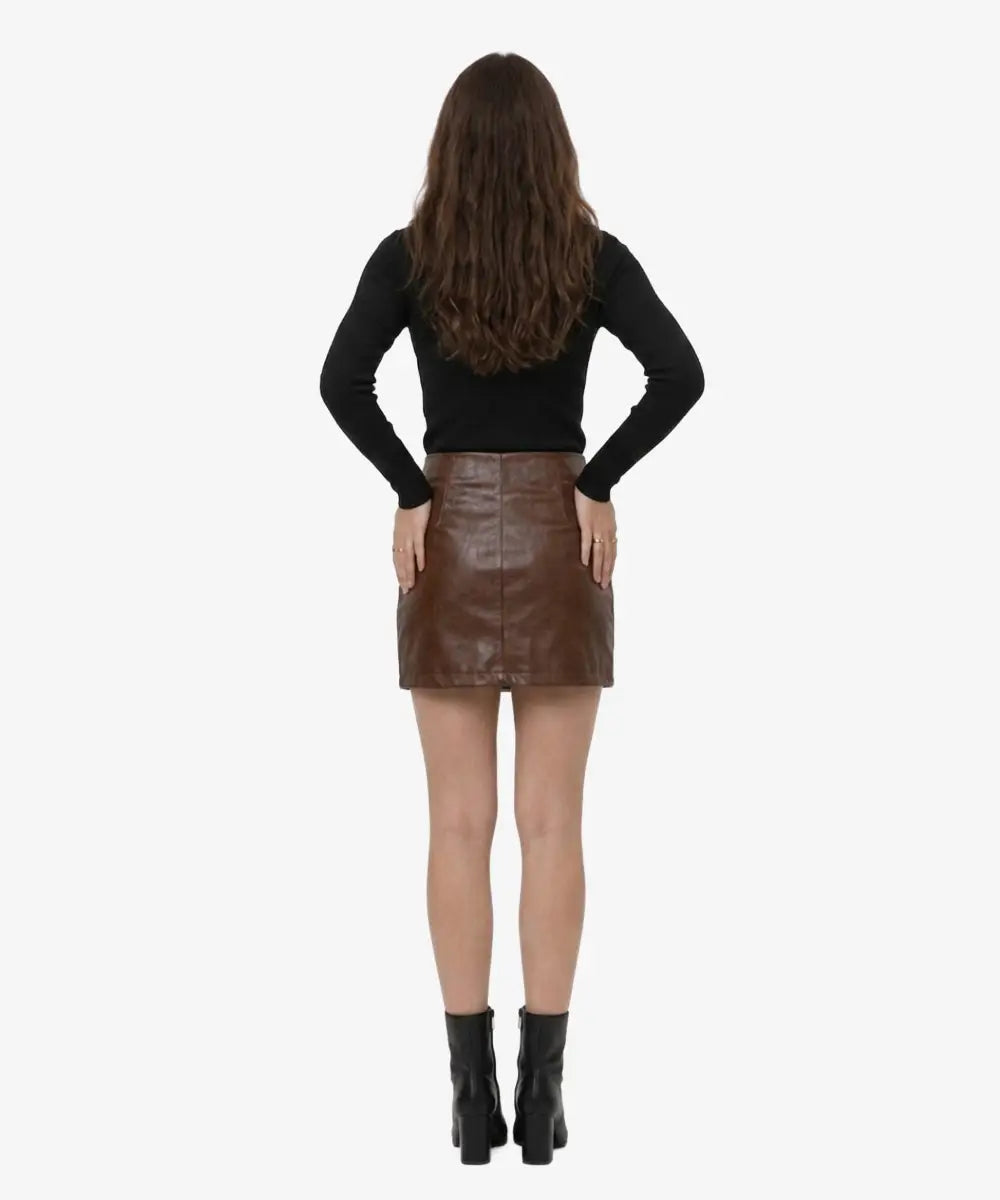 BrownFauxLeatherMiniSkirt