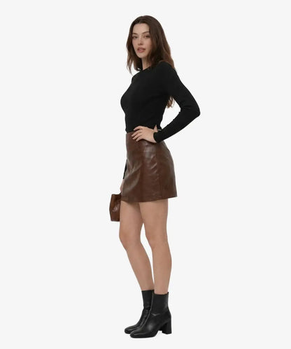 BrownFauxLeatherMiniSkirtWomen